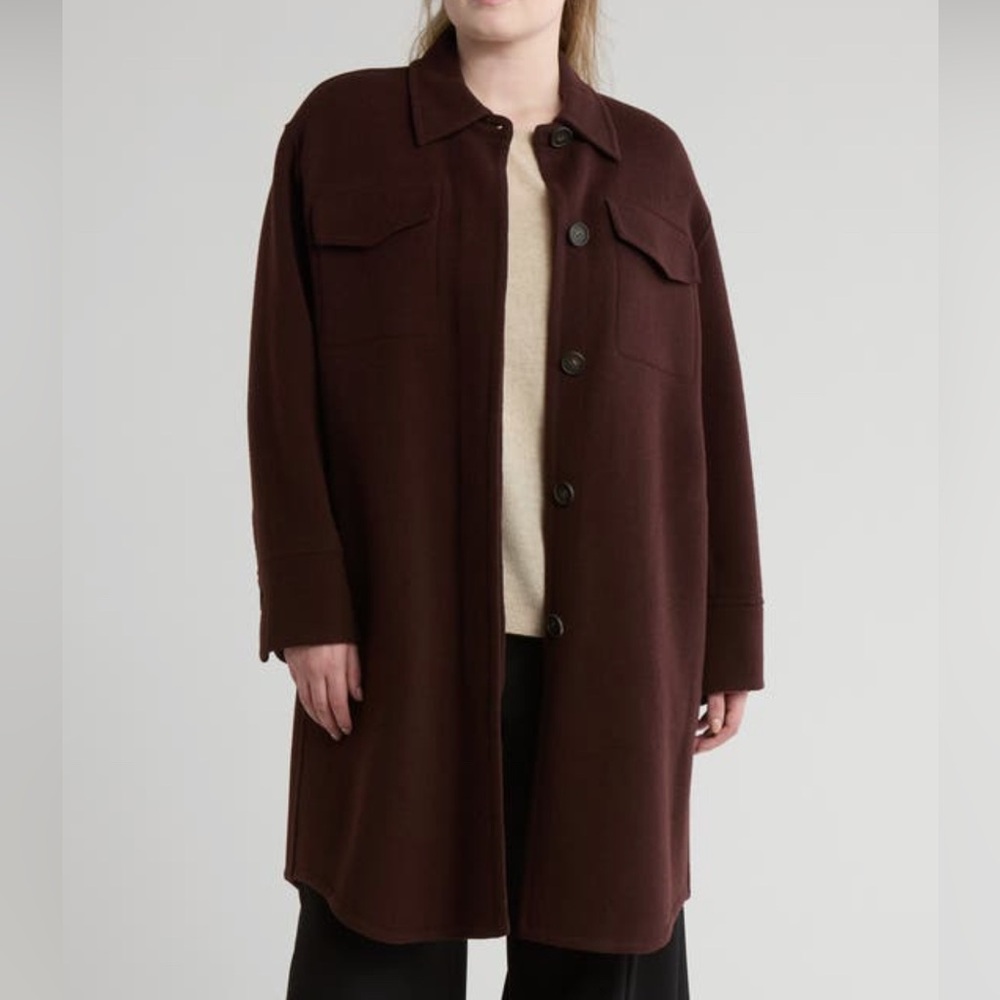 Vince Double Pocket Wool Blend Coat Color: Hickory 1X